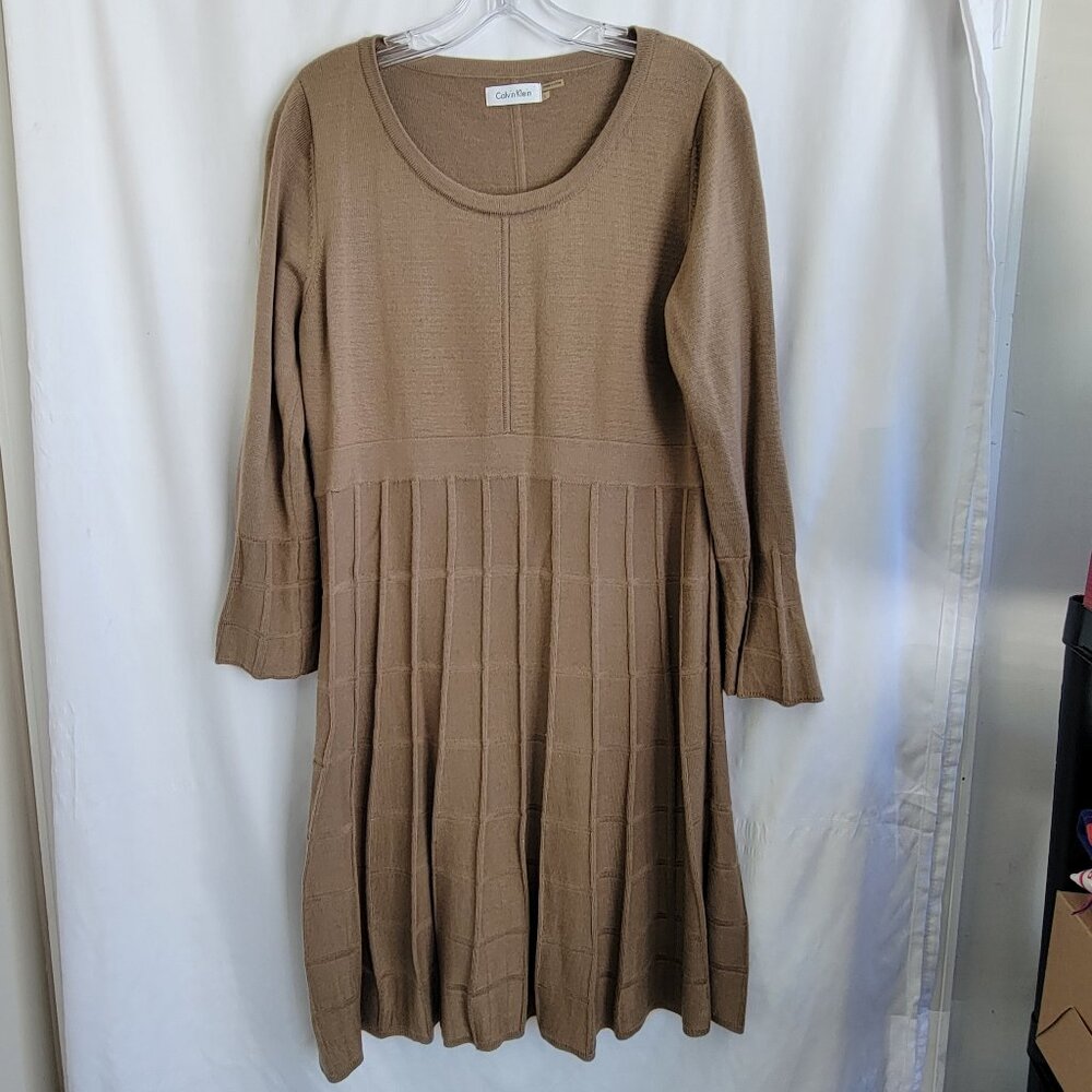 Calvin Klein Women's Brown 3/4 Sleeve Knit Sweater Dress Large